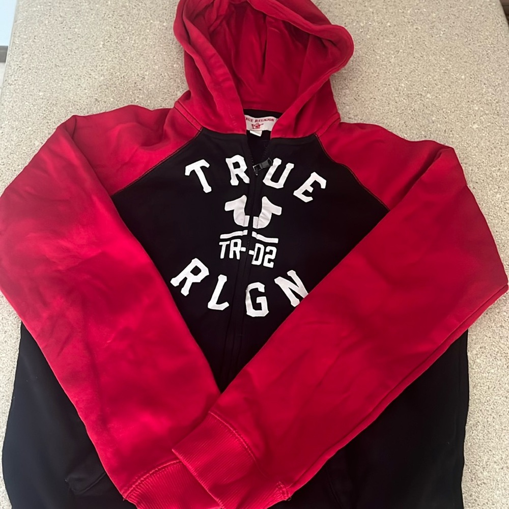 True Religion red and black size medium zip up sweatshirt